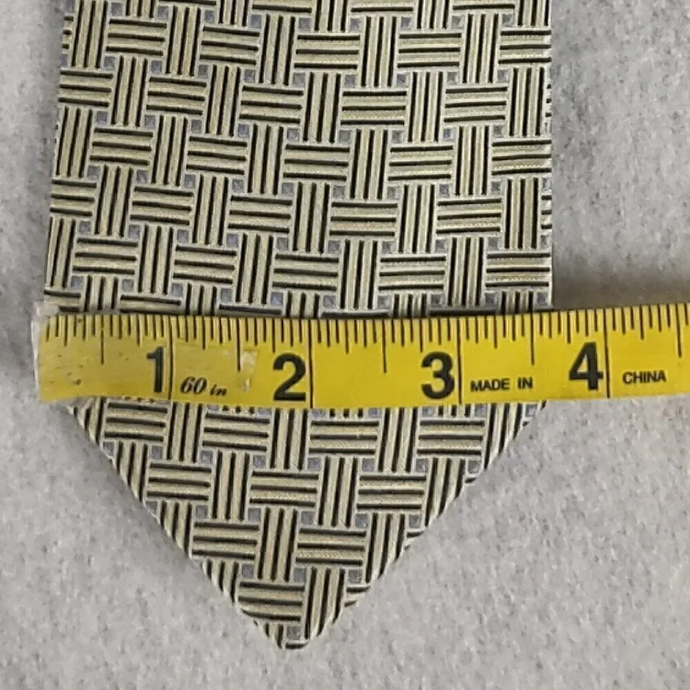 Tommy Hilfiger Gold, Tan, Blue Patterned 100% U.S.A Made Silk Necktie